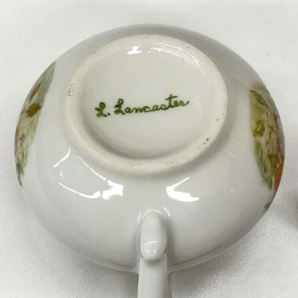 L Lancaster Hand Painted Mushroom Porcelain Jam Pot with Lid and‎ Spoon Vintage